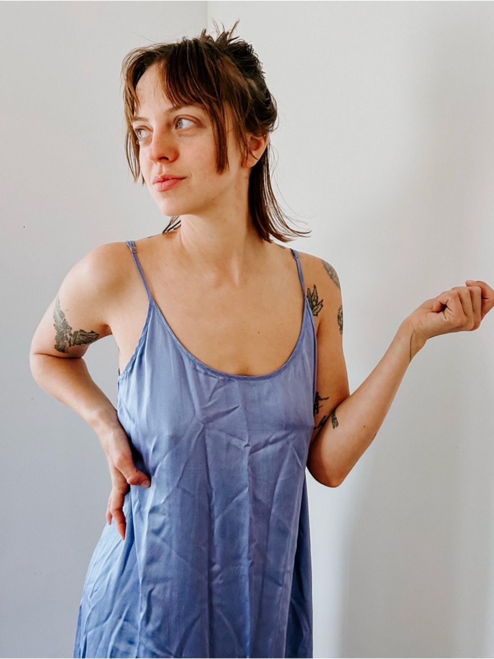 Light Blue Ombre Slip Midi Dress with Spaghetti Straps - Picture 6 of 6